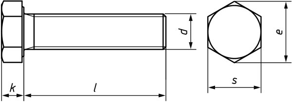 Шестигранный болт с полной резьбой ISO 4017 (DIN 931) - чертеж