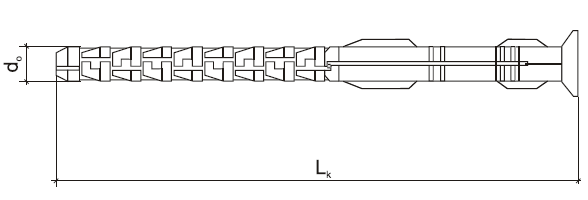 Распорный рамный дюбель с винтом KPR-PIKE WKRET-MET - схема, чертеж