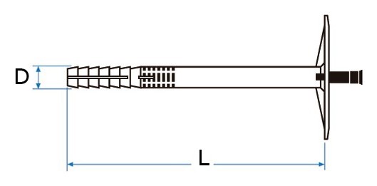 Дюбель фасадный с металлическим гвоздем - схема, чертеж