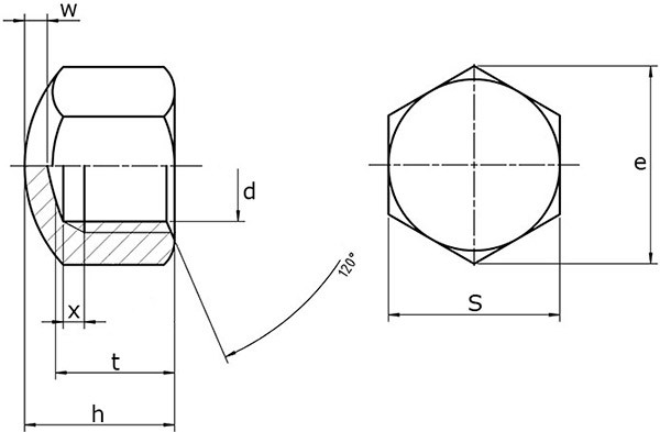 Гайка глухая низкая (закрытый тип) DIN 917 - чертеж, схема