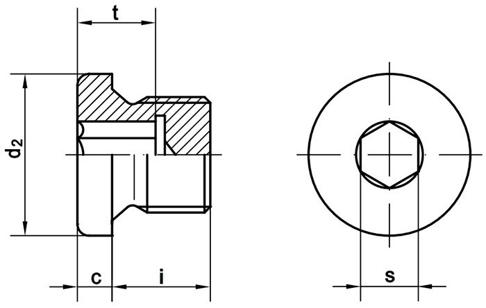 Пробка-заглушка с внутренним шестигранником DIN 908 - чертеж