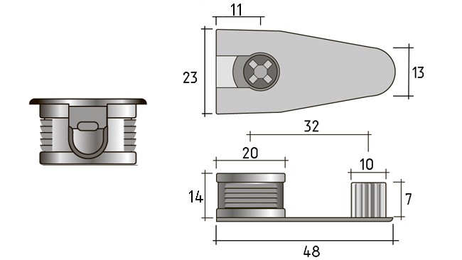 Эксцентрик усиленный в металлическом корпусе с дополнительной футоркой с бортиком 16 мм никель, SE15 - размеры