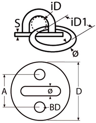 Обушок с кольцом на круглой пластине 0806 - чертеж, схема, размеры