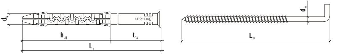 Рамный дюбель с простым крюком PR WKRET-MET - схема, чертеж