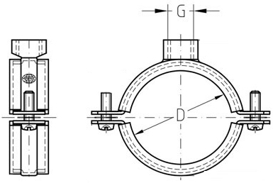 Хомут трубный с гайкой оцинкованная сталь W1 - схема, чертеж