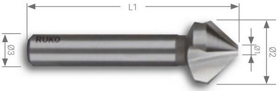 Зенковка по металлу с длинным хвостовиком HSS, DIN 335C Ruko 90° - схема