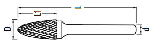 Борфреза твердосплавная форма F - схема