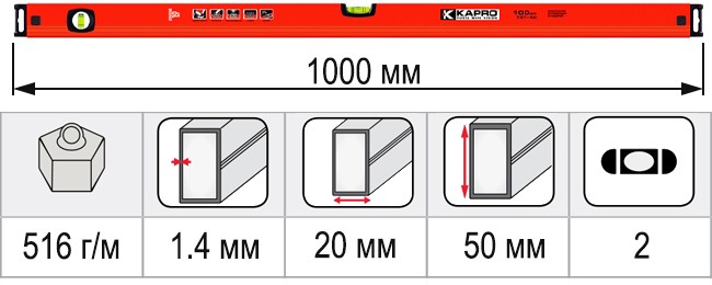 Размеры уровень строительный 1000 мм KAPRO HELIUS 787-40-100
