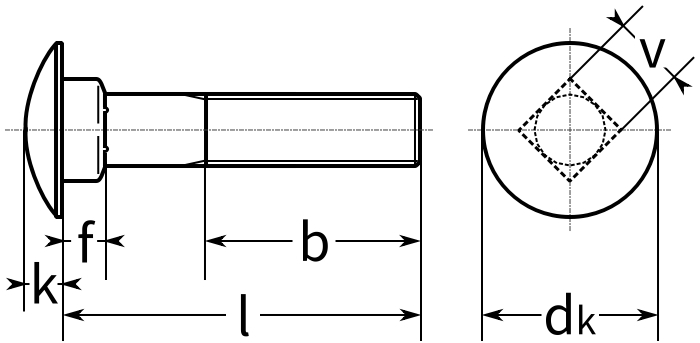 Болт с квадратным подголовником DIN 603 - чертеж, схема