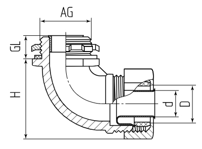 Муфта вводная для металлорукава Fortisflex ВМ (90⁰) - схема