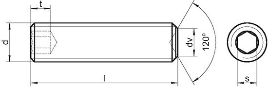 Винт установочный DIN 916 с засверленным (конусным) концом - схема