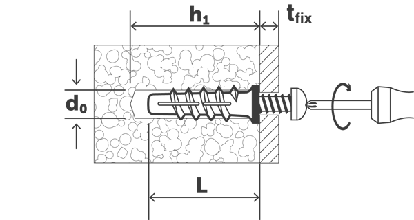 Дюбель для газобетона и легкого бетона Sormat KBT - схема, чертеж