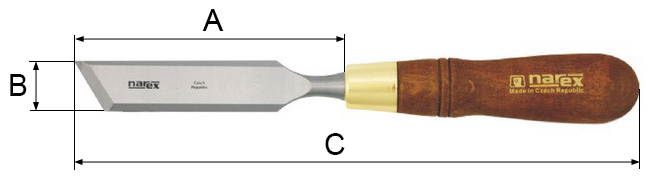 Стамеска косая левая с ручкой 12 мм Narex Wood Line Plus 811162 - схема, чертеж