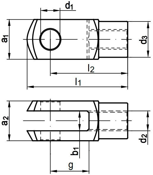 Шарнир вилочный DIN 71752 - чертеж, схема с размерами