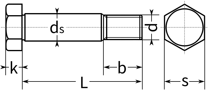 Болт призонный стяжной DIN 610 с шестигранной головкой - схема, чертеж