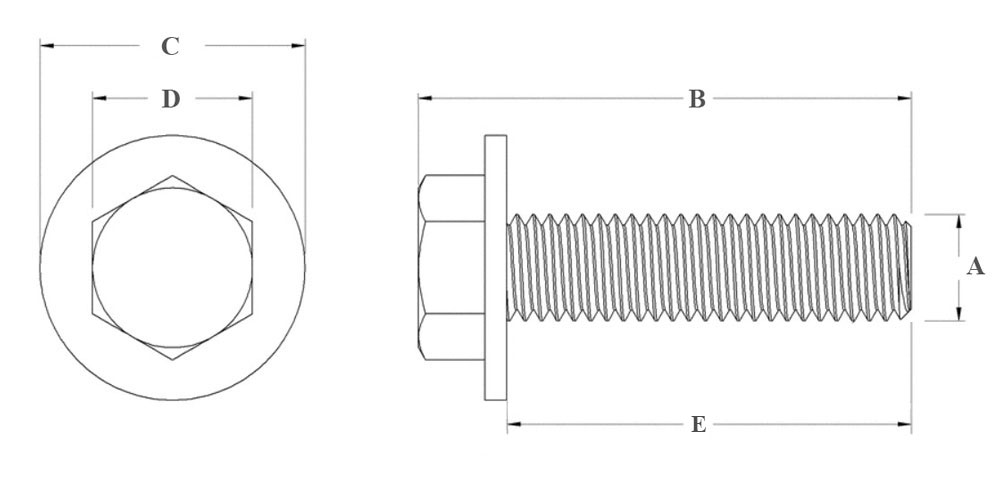 Болт (винт) шестигранный М6х1х16 мм с шайбой и фланцем - схема, чертеж