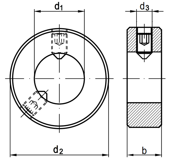 Кольцо установочное регулировочное с винтом DIN 703 схема, чертеж