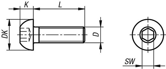Высокопрочный винт (болт) мм ISO 7380-1 - чертеж, размеры