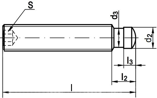 Установочный винт-шпилька DIN 6332 с цапфой - чертеж, схема