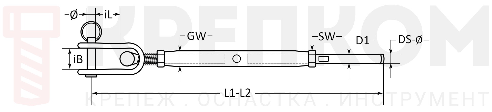 талреп закрытый вилка-шарнир с обжимом для троса 8276 схема