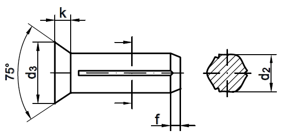 Штифт (заклёпка) DIN 1477 form A с потайной головкой и насечками-схема