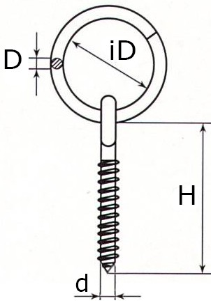 Шуруп-кольцо сварной с кольцом - чертеж, схема jhs0507, welded wooden eye screw with round ring