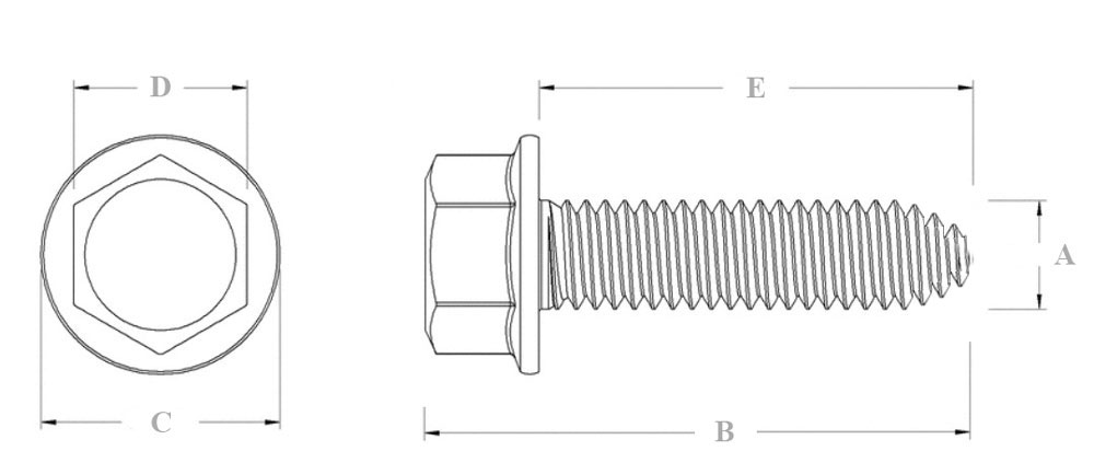Болт (винт) шестигранный М6х1х20 мм с резьбовой направляющей с фланцем SN-10047 - схема, чертеж