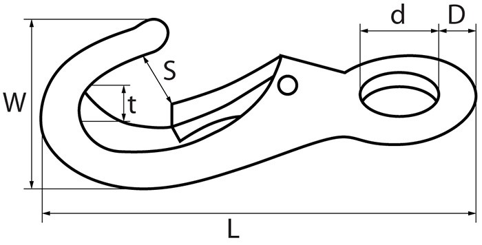 Карабин-защелка с кольцом чертеж схема, быстросъемный карабин с кольцом, Fixed eye boat snap hook schema JHS0607