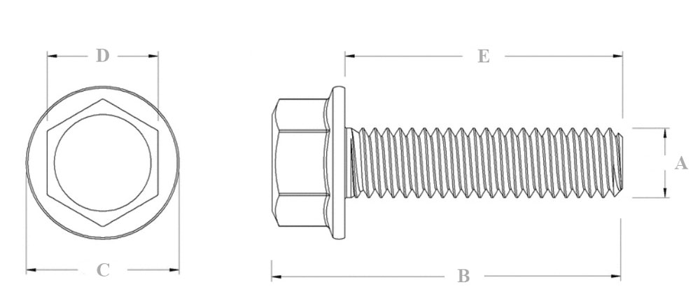 Болт (винт) шестигранный М6х1х16 мм с фланцем SN-10029 - схема, чертеж