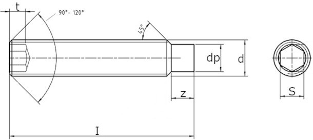 Винт установочный DIN 915 с цапфой (ISO 4028)-схема