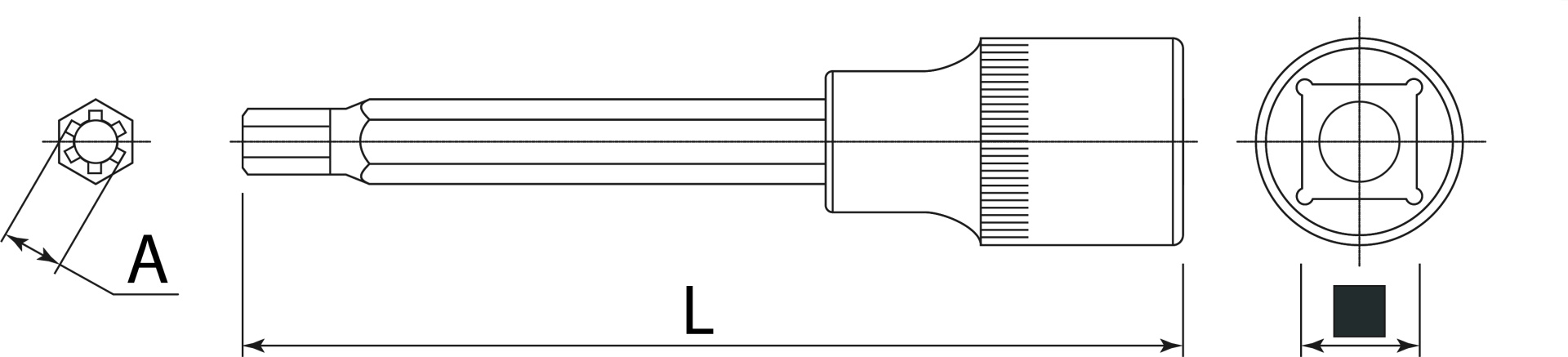  Насадка торцевая 1/2"DR со вставкой-битой RIBE L-100 мм Jonnesway, S63H4310 - схема