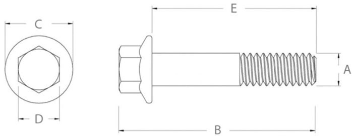 Болт шестигранный М10х1,25х34 мм с фланцем SN-10303 - схема, чертеж