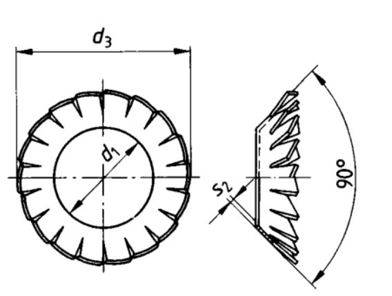Шайба зубчатая коническая DIN 6798 V - чертеж, схема