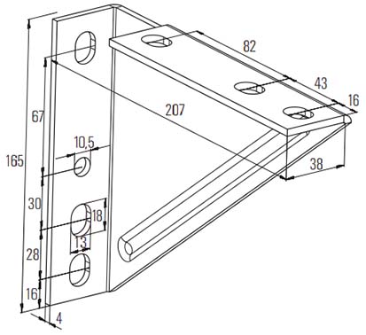 Угловая консоль для монтажной системы FUS Fischer WK 207х165-схема