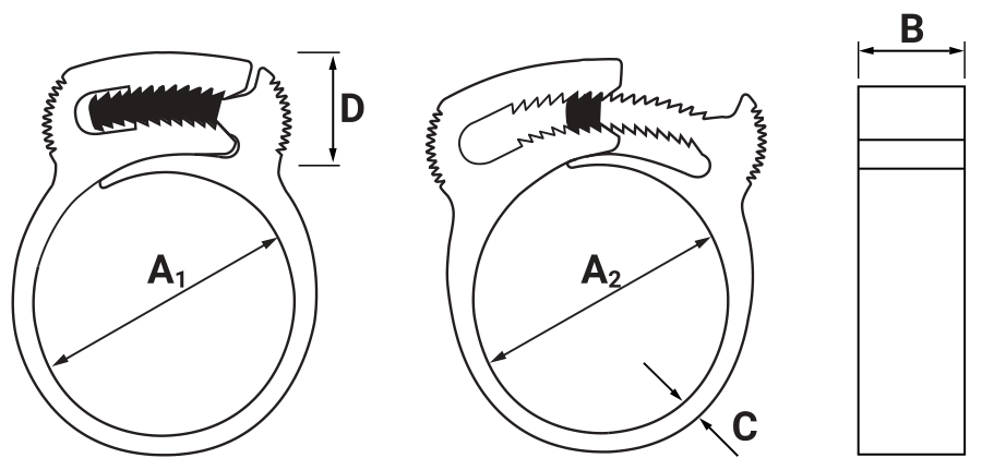 Хомут для шлангов Herbie Clip - E 13,1-15,1 мм HCL, нейлон PA66 черный - схема, чертеж