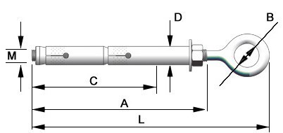 Анкер двухраспорный с кольцом SLR-R2-HZS - чертеж, схема
