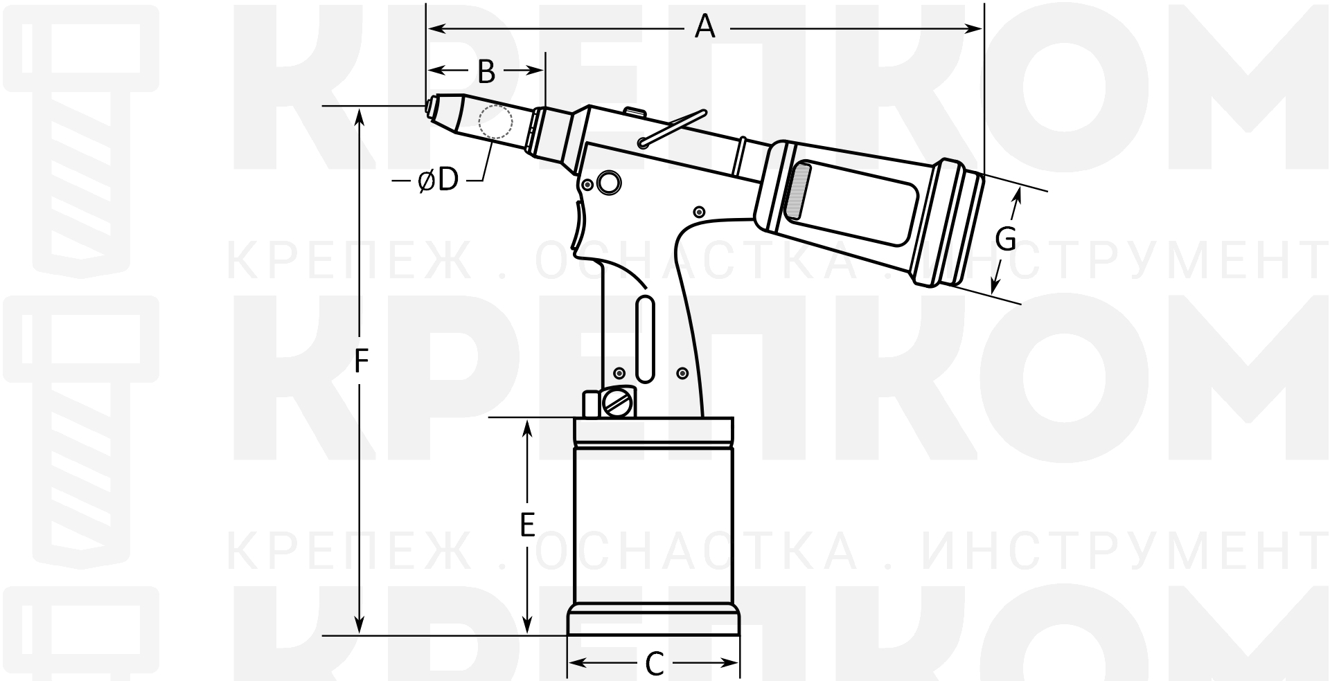 Заклепочник пневмогидравлический для вытяжных заклепок SRC SR-1, 2.4 мм - 4.8 мм-схема