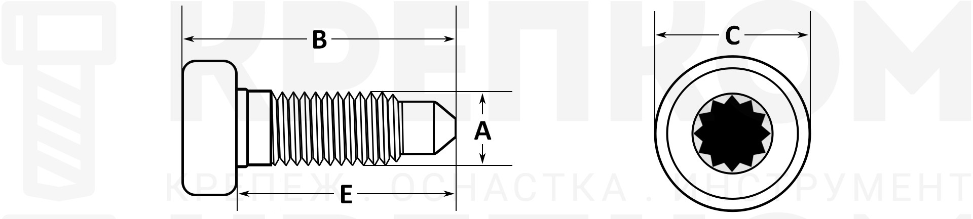 Болт (винт) М8х1,25х20 мм с цилиндрической головкой K2251 - схема, чертеж
