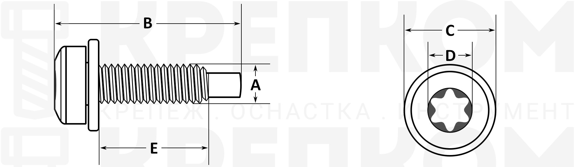Болт (винт) шестигранный М6х1х24 мм с шайбой - схема, чертеж