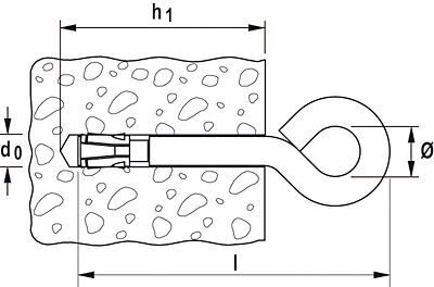 Гвоздевой анкер fischer с крюком - схема, чертеж