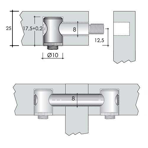 Стяжка коническая D10 для плит толщиной от 25 мм - размер монтажа
