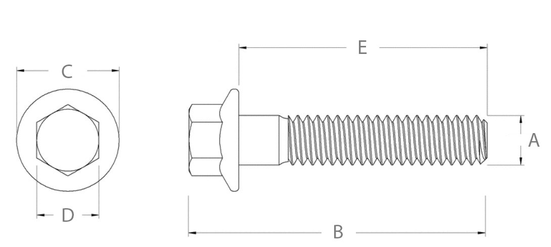 Болт (винт) шестигранный М8х1,25х35 мм с фланцем - схема, чертеж