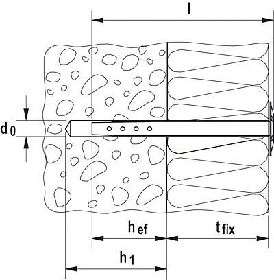 Металлический дюбель Fischer для термоизоляции - схема, чертеж