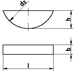 Сегментаная полукруглая шпонка DIN 6888 - чертеж