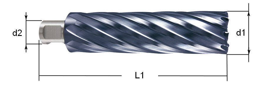 Сверло по металлу корончатое HSS-G TiAlN Ruko, глубина сверления 110 мм схема