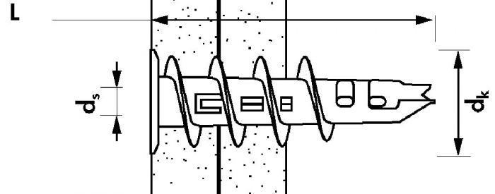 Дюбель для гипсокартона (джет-плаг) Mungo MJPm - схема, чертеж