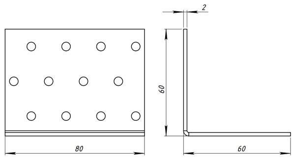 Крепежный равносторонний уголок 60х60х80 - схема, чертеж