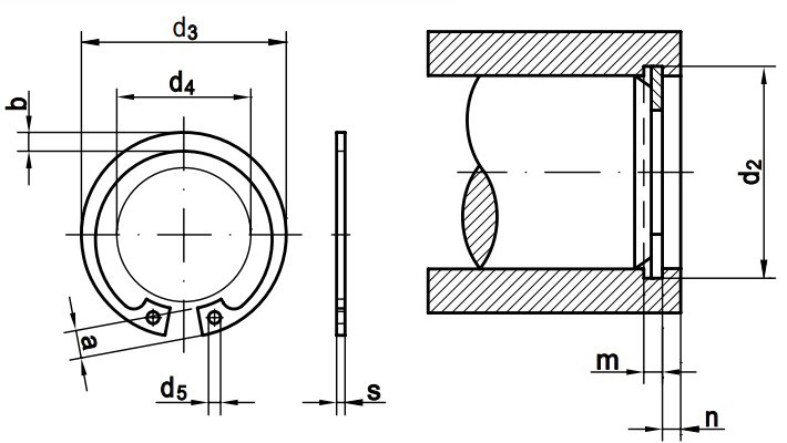 Кольцо стопорное DIN 472 - схема