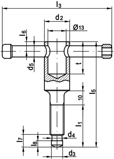 Зажимной воротковый (верстачный) винт DIN 6306 D - чертеж, схема