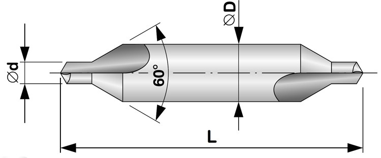 Сверло центровочное по металлу HSS-G форма R DIN 333 RUKO - схема, чертеж